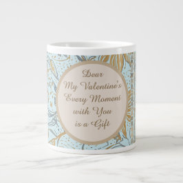 Taza De Café Gigante Luxury, Valentine's Day,Gold Soft Blue Flowers Art
