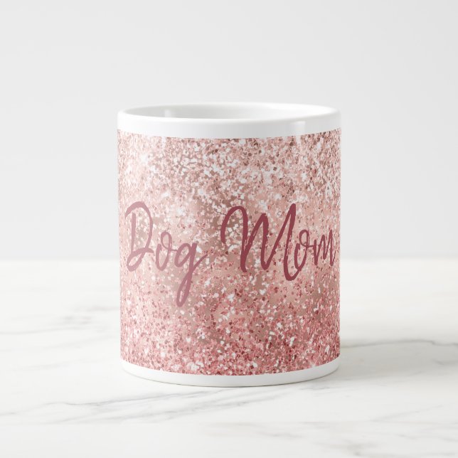 Taza De Café Gigante Madre de perro Purpurina de espuma rosa (Frente)