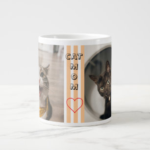 Taza De Café Gigante Madre del gato Dos fotos a rayas pastel