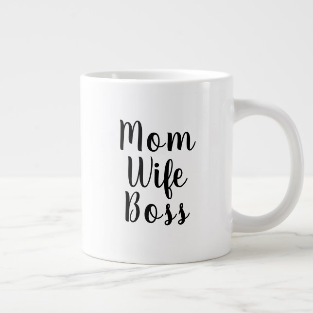 Taza De Café Gigante Madre esposa jefe personalizado blanco negro texto (Derecha)