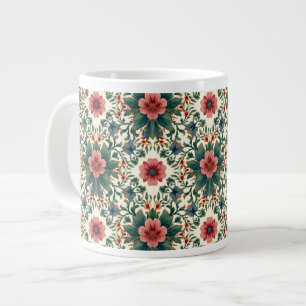 Taza De Café Gigante Magia de flores boho - en tonos verdes y rosados