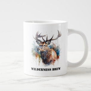 Taza De Café Gigante Majestuoso retrato de alce en acuarela, personaliz