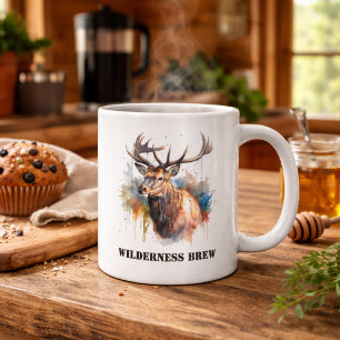 Taza De Café Gigante Majestuoso retrato de alce en acuarela, personaliz