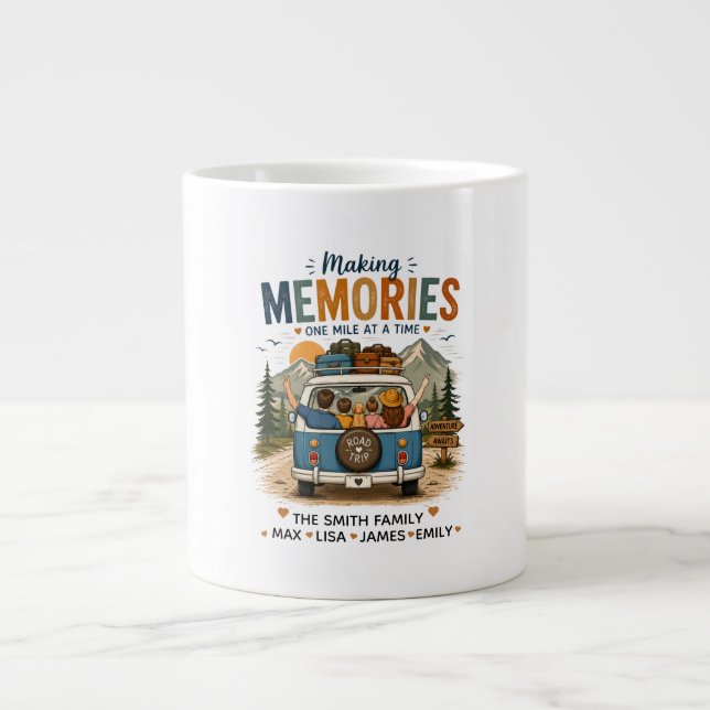 Taza De Café Gigante Making Memories One Mile at a Time | Custom Family (Frente)