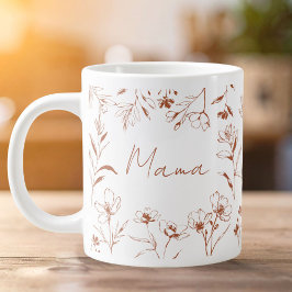 Taza De Café Gigante Mama Custom Quote Brown White Floral Line Art