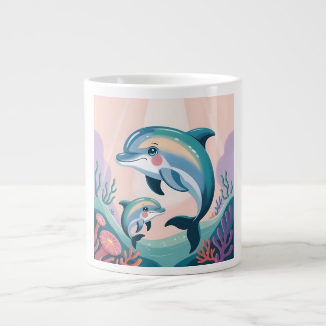 Taza De Café Gigante Mamá delfín y bebé (Frente)