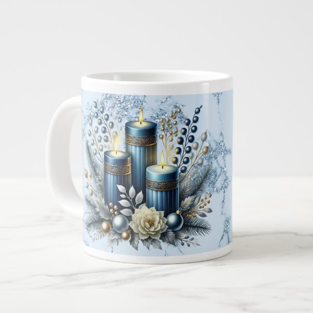 Taza De Café Gigante Mamá Feliz Navidad Azul Candles Especializado Mug (Izquierda)