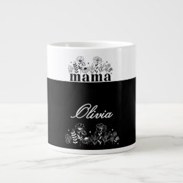 Taza De Café Gigante Mamá Flor Silvestre Minimalista en Blanco y Negro 