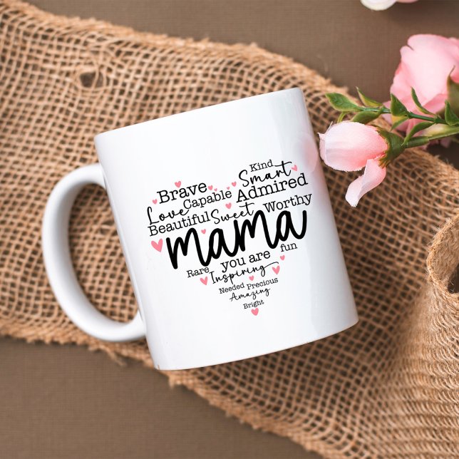 Taza De Café Gigante Mama Gift Mom Script Inspiration Hearts (Subido por el creador)