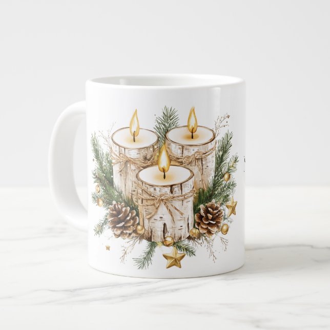 Taza De Café Gigante Mamá Merry Christmas Birch Tree Candles (Izquierda)