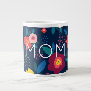 Taza De Café Gigante Mamá moderna con café de coral y azul floral