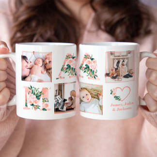 Taza De Café Gigante Mama Photo Floral Collage Personalizado Giant Coff
