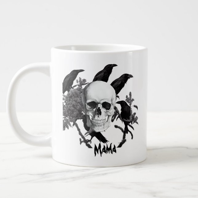 Taza De Café Gigante Mama Skull Y Crows Halloween Jumbo Mug (Izquierda)