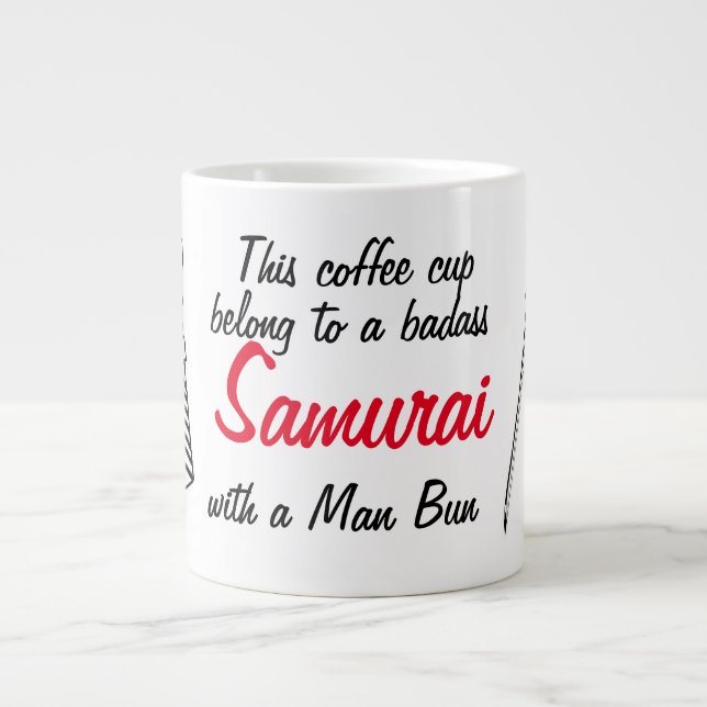 Taza De Café Gigante Man Bun Samurai Humor Mug (Frente)
