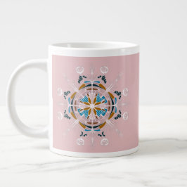 Taza De Café Gigante Mandala Floral Moderno Rosa Rosado Arte Bohemio