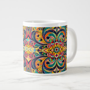 Taza De Café Gigante Mandalas Sinfonía de Color – Floral Psicodélico In