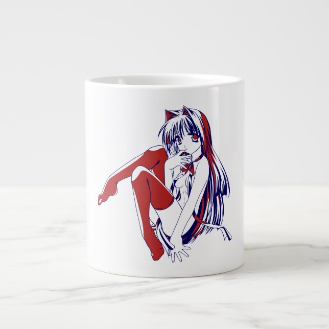 Taza De Café Gigante Manga americana Neko Catgirl Kawaii Anime (Frente)