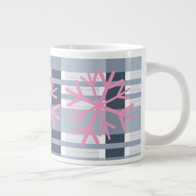 Taza De Café Gigante Mano simple de copo de nieve dibujada con rosado b (Derecha)