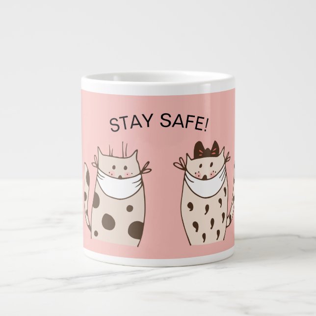 TAZA DE CAFÉ GIGANTE ¡MANTENGA LA SEGURIDAD! GATOS DIVERTIDOS USANDO MÁ (Frente)