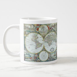 Taza De Café Gigante Mapa Antiguo del Mundo del Siglo XVII, Frederick D