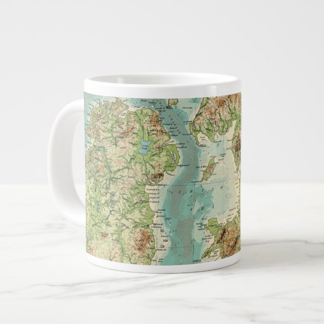 Taza De Café Gigante Mapa batiorográfico de las Islas Británicas (Izquierda)