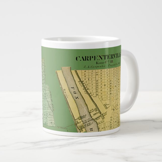TAZA DE CAFÉ GIGANTE MAPA CARPENTERSVILLE DUNDEE ILLINOIS 1871 (Derecha)