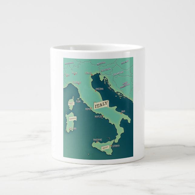 Taza De Café Gigante Mapa Clásico De Italia (Frente)
