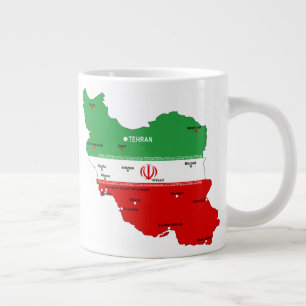 Taza De Café Gigante Mapa de Irán con bandera y emblema