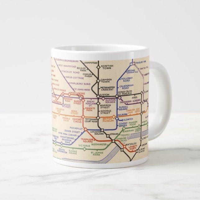 Taza De Café Gigante Mapa de los ferrocarriles subterráneos de Londres (Derecha)