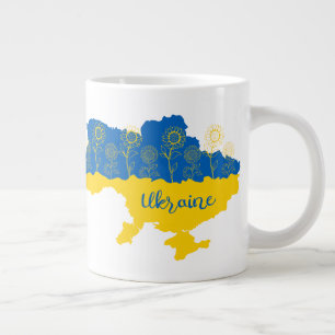 Taza De Café Gigante Mapa de Ucrania con girasol y bandera ucraniana