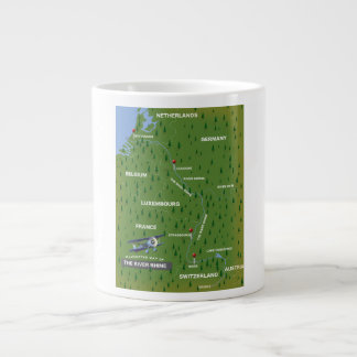 Taza De Café Gigante Mapa de viajes retro del río Rin. Café gigante Mug