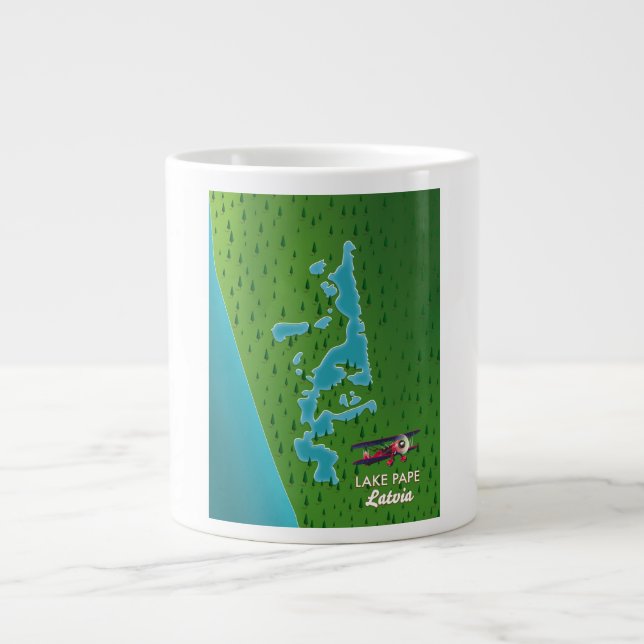 Taza De Café Gigante Mapa del lago Pape Letonia (Frente)