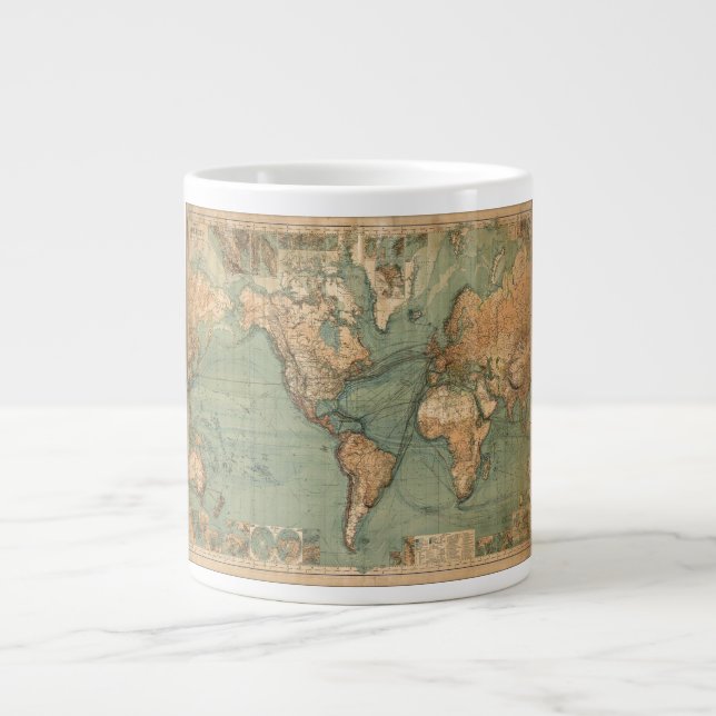 Taza De Café Gigante Mapa del mundo antiguo de la vieja época (Frente)