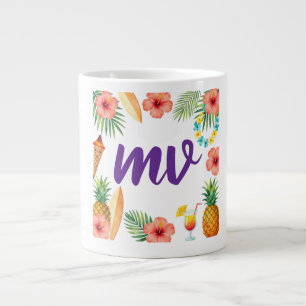 Taza De Café Gigante Marco de Hibisco Tropical Vibraciones de Aloha