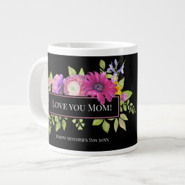 Taza De Café Gigante Marco floral brillante con Día de la Madre fotográ