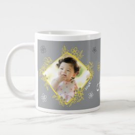 Taza De Café Gigante Marco floral Gris/Amarillo y Jumbo Mug Blanco