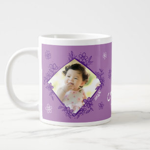 Taza De Café Gigante Marco floral Morado y Jumbo Blanco