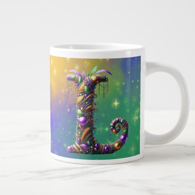 Taza De Café Gigante Mardi Gras Monograma inicial L (Derecha)
