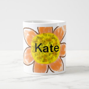 Taza De Café Gigante Margarita floral de color marrón naranja amarillo