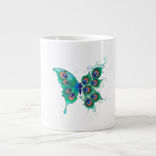Taza De Café Gigante Mariposa con plumas de pavo real verde