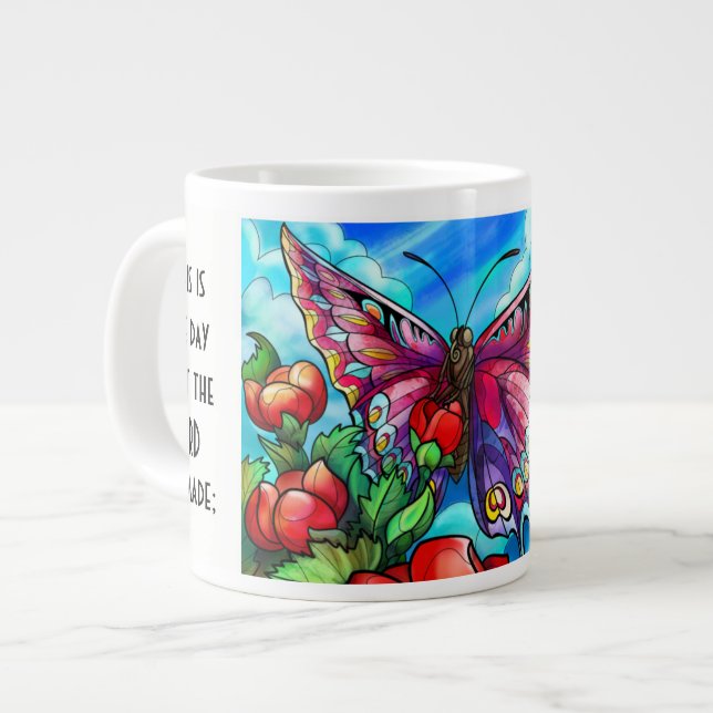 Taza De Café Gigante Mariposa con verso; Salmo 118:24 (Izquierda)