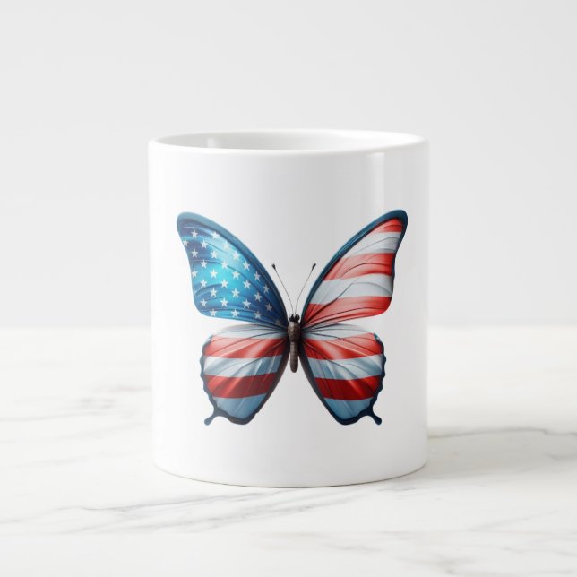 Taza De Café Gigante Mariposa de Estados Unidos/patriota 4 de julio (Frente)