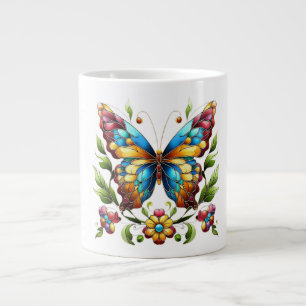 Taza De Café Gigante Mariposa de vidrio coloreado con flores