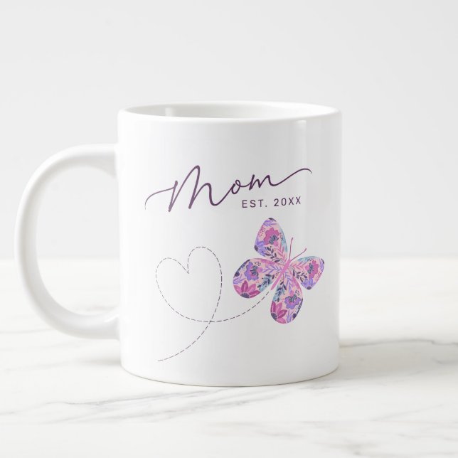 Taza De Café Gigante Mariposa floral mamá personalizada (Izquierda)