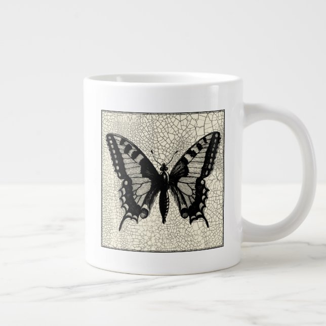 Taza De Café Gigante Mariposa negra y blanca en fondo roto (Derecha)
