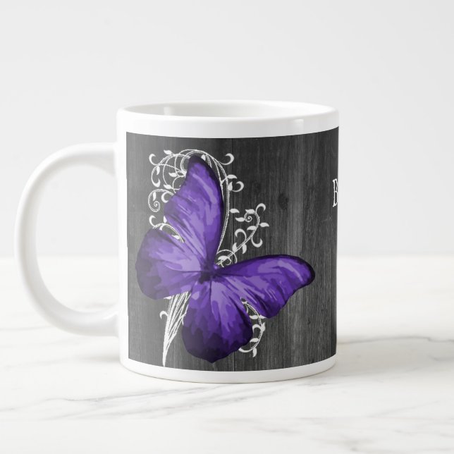 Taza De Café Gigante Mariposa Rustica Púrpura Personalizada (Izquierda)