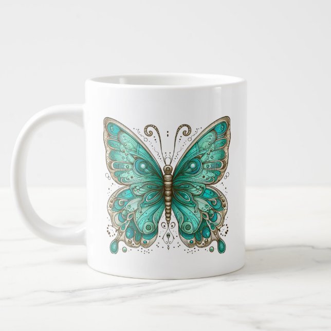 Taza De Café Gigante Mariposa turquesa elegante (Izquierda)