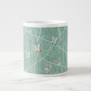 Taza De Café Gigante Mariposas acuarela sobre verde menta