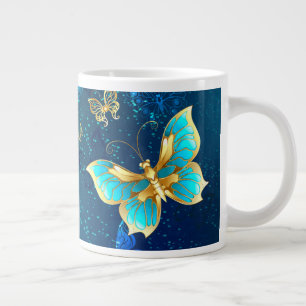 Taza De Café Gigante Mariposas doradas sobre fondo azul