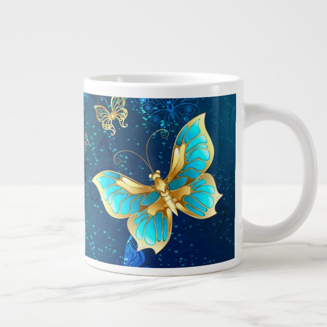 Taza De Café Gigante Mariposas doradas sobre fondo azul (Derecha)